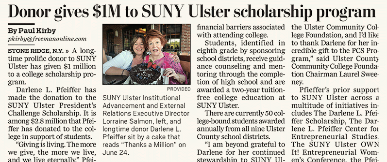 Donor gives $1M to SUNY Ulster scholarship program