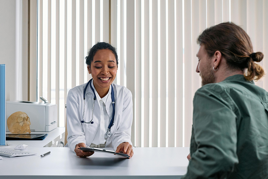 medical receptionist and patient