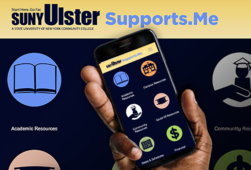 hand holding smartphone with image of suny ulster supports me app